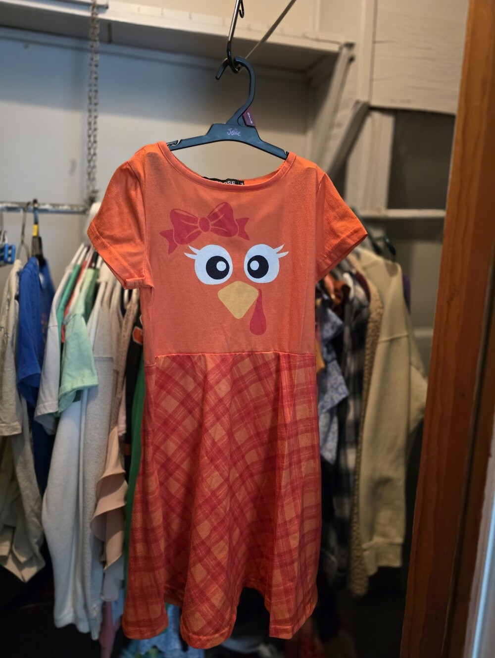 Deerose Boutique Girls Orange Plaid Turkey Thanksgiving Dress